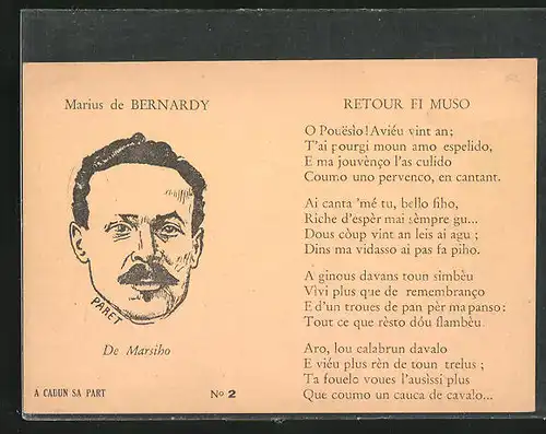 AK Marius de Bernardy, De Marsiho, Retour Ei Muso, O Pouesio! Avieu vint an...