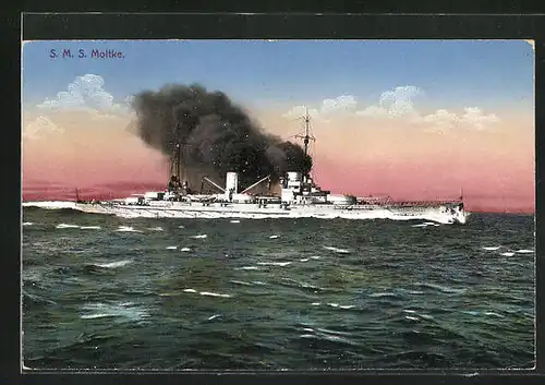 AK Kriegsschiff SMS Moltke in voller Fahrt auf hoher See
