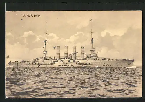 AK Kriegsschiff SMS Roon in forcierter Fahrt