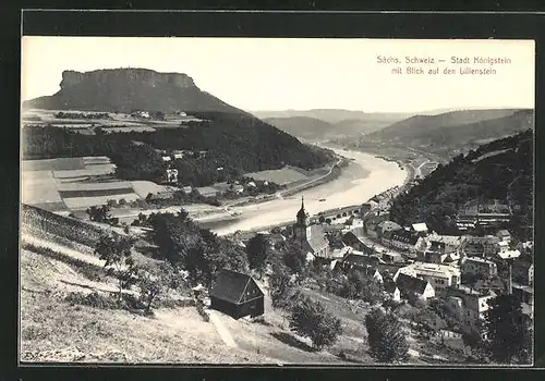 AK Königstein /Sächs. Schweiz, Blick auf die Stadt und Linienstein