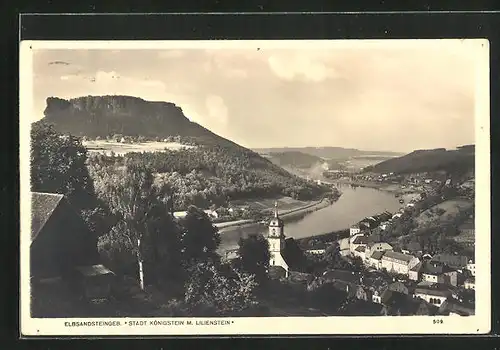 AK Königstein, Blick auf die Stadt und den Lilienstein