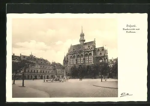 AK Erfurt, Fischmarkt mit Rathaus