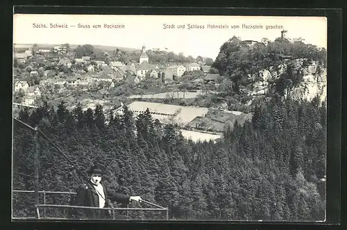 AK Hohnstein /Sächs. Schw., Stadt und Schloss vom Hockstein gesehen