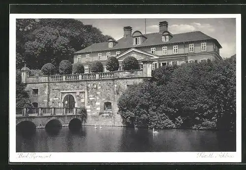AK Bad Pyrmont, das Fürstl. Schloss von der Wasserseite her