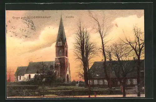 AK Süderbrarup, Kirche in der Abenddämmerung