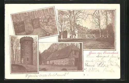 AK Louisenlund, Gasthaus, Runensteine, Freimaurerturm