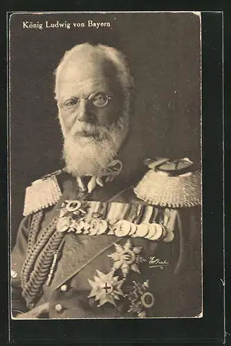 AK König Ludwig III. v. Bayern in Uniform mit Brille