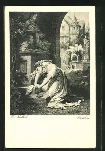 AK Szene aus Goethes Faust, Gretchen betet zu Faust