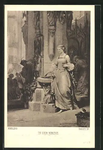 AK Szene aus Goethes Faust, In der Kirche