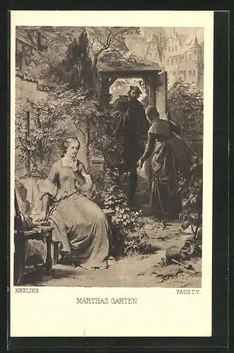 AK Szene aus Goethes Faust, Marthas Garten