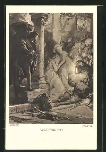 AK Szene aus Goethes Faust, Valentins Tod