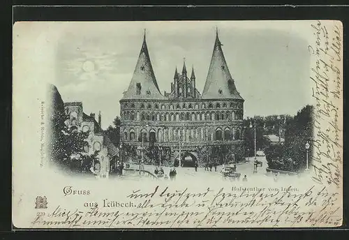 Mondschein-AK Lübeck, Holstentor von Innen