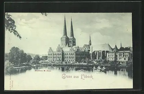 Mondschein-AK Lübeck, Museum und Dom