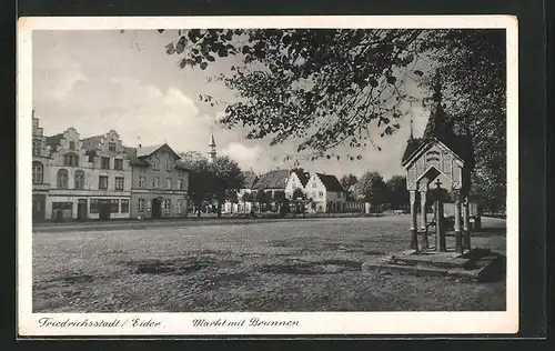 AK Friedrichstadt / Eider, Markt mit Brunnen