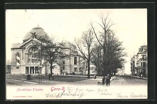 AK Gera, Strassenpartie mit Fürstlichem Theater