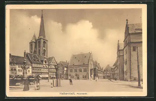 AK Halberstadt, Holzmarkt mit Kirche