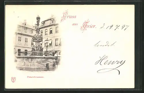 AK Trier, Ansicht vom Petersbrunnen