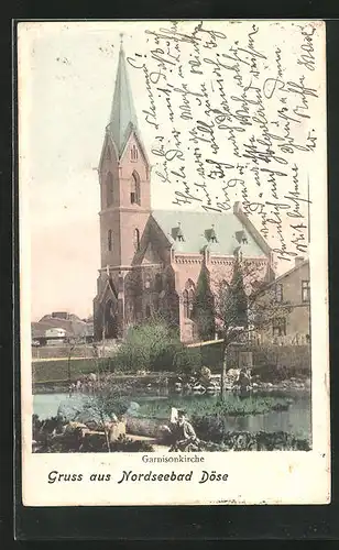 AK Cuxhaven-Döse, Blick auf die Garnisonskirche