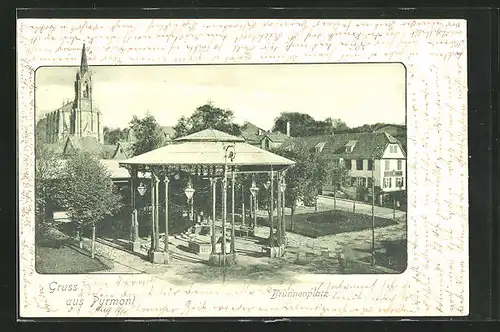 AK Pyrmont, Blick auf den Brunnenplatz mit Kirche