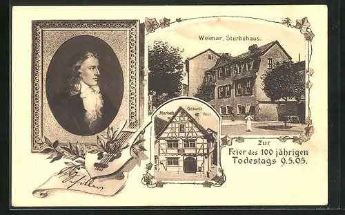 AK Weimar, Sterbehaus Schillers und Geburtshaus in Marbach
