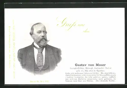 AK Portrait des Dichters Gustav von Moser