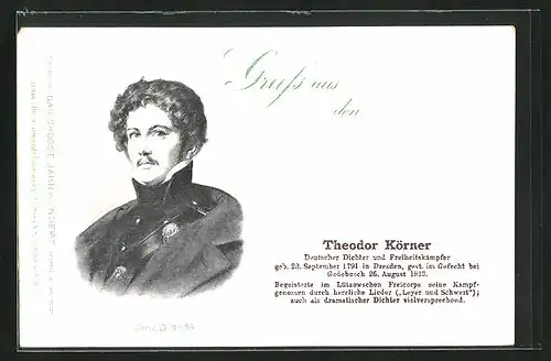 AK Portrait des Dichters Theodor Körner