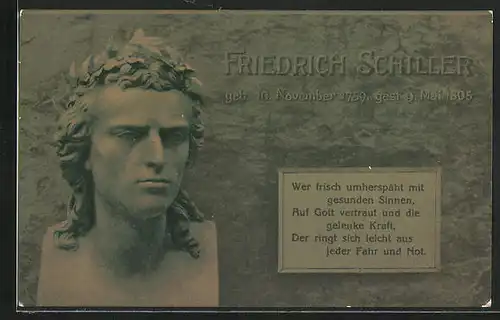 AK Büste und Zitat Schillers