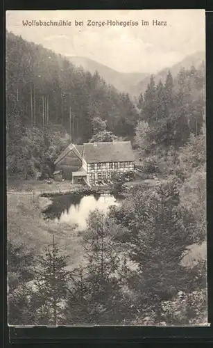 AK Zorge-Hohegeiss / Harz, Wolfsbachmühle aus der Vogelschau