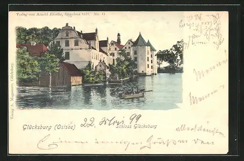 AK Glücksburg /Ostsee, Schloss mit Ruderboot