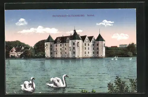 AK Glücksburg /Ostsee, Schloss, Schwäne