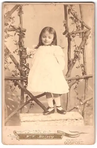 Fotografie W. C. Harvey, Gosport, 124, High St., Portrait kleines Mädchen im weissen Kleid