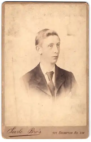 Fotografie Searle Bro`s, London-SW, 191, Brompton Road, Portrait junger Mann im Anzug mit Krawatte