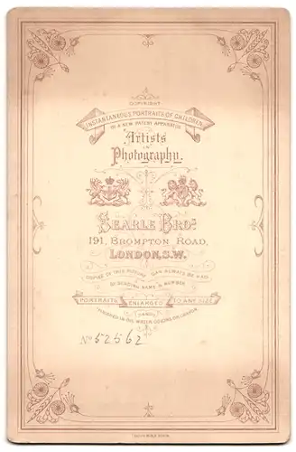 Fotografie Searle Bro`s, London-SW, 191, Brompton Road, Portrait bürgerliche Dame mit Büchern an Tisch gelehnt