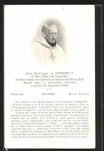 AK Belley, Dom Marie-Louis de Gonzague, R. Père Abbé des Trappistes de Notre-Dame-des-Dombes au Diocèse de Belley