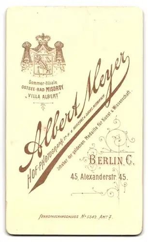 Fotografie Albert Meyer, Berlin, Alexanderstr. 45, Mann im Anzug mit Zylinder, Gehstock und Kinnbart