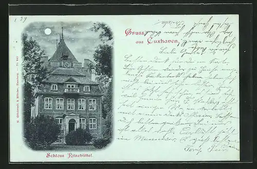 Mondschein-AK Cuxhaven, Schloss Ritzebüttel