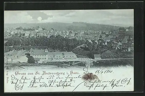 Mondschein-AK St. Andreasberg i. Harz, Teilansicht