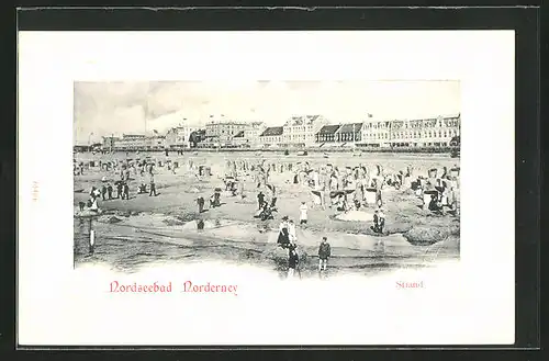 AK Norderney, Strandleben mit Blick zur Promenade