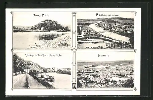AK Polle, Burg, Stein- und Teufelsmühle, Hameln, Bodenwerder