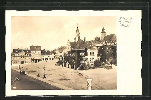 AK Hohenstein-Ernstthal, Markt mit Litfasssäule