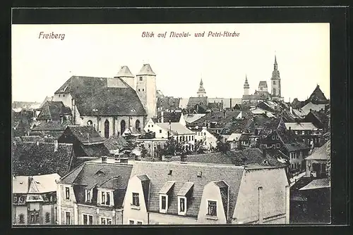 AK Freiberg, Blick auf Nicolai- und Petrikirche