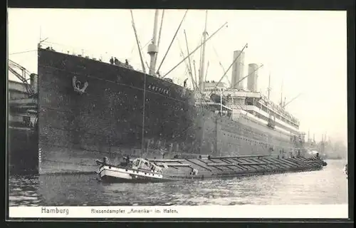 AK Hamburg, Riesendampfer Amerika im Hafen