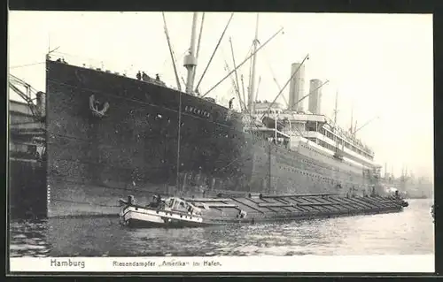 AK Hamburg, Riesendampfer Amerika im Hafen, Passagierschiff