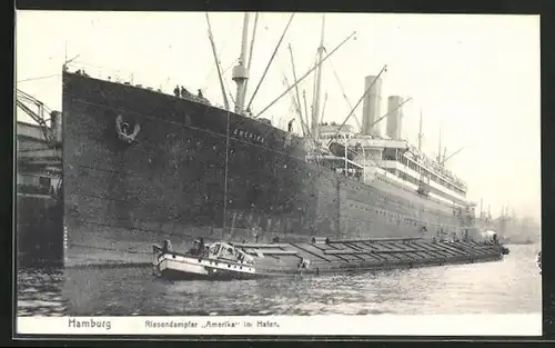 AK Hamburg, Riesendampfer Amerika im Hafen, Passagierschiff