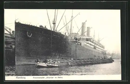 AK Hamburg, Riesendampfer Amerika im Hafen