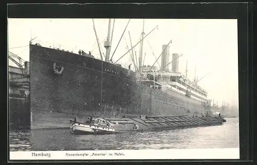 AK Hamburg, Riesendampfer Amerika im Hafen, Passagierschiff
