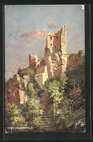 Künstler-AK Königswinter, Ruine Drachenfels