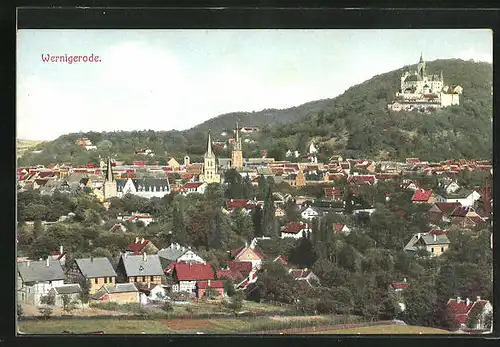 AK Wernigerode, Ortspartie mit Schloss