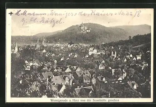 AK Wernigerode /Harz, Ortspartie mit Schloss