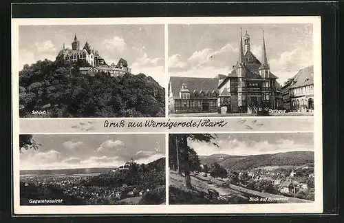 AK Wernigerode, Schloss, Rathaus, Gesamtansicht, Blick auf Hasserode